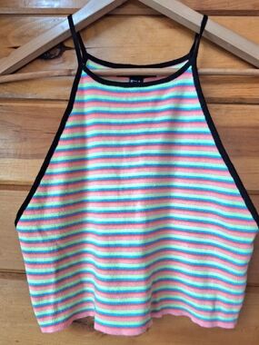 Forever 21 Multicolor Rainbow Stripe Tank with Black Trim
